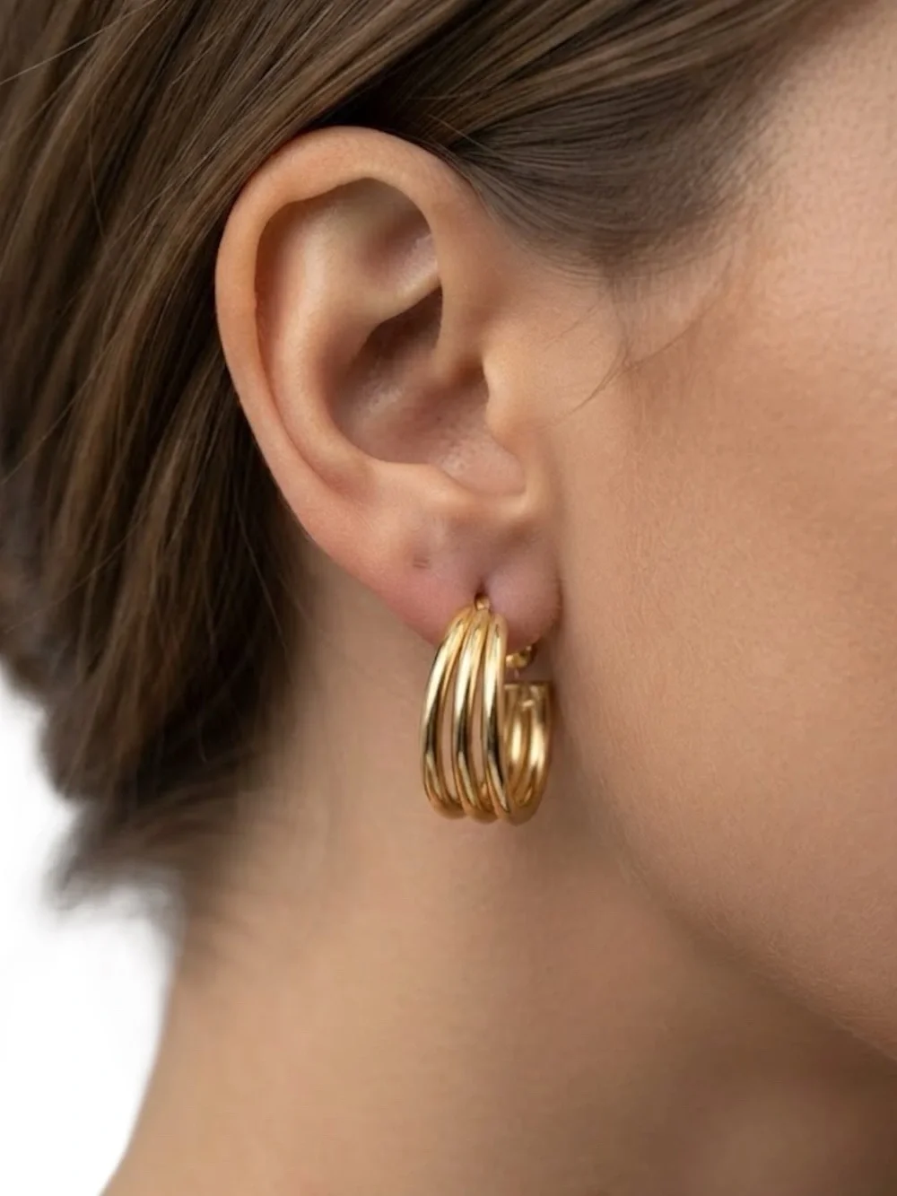 Gold Tone Triple Hoop Stud Earrings (NWT)